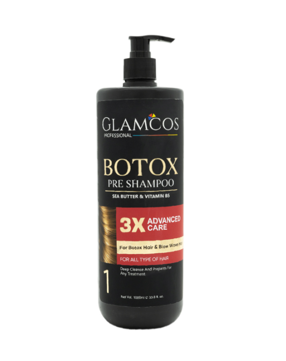 GLAMCOS Professional Botox Pre Shampoo 1000 ml – 3X Advanced Care with Shea Butter & Vitamin B5 for Deep Cleansing & Hair Repair