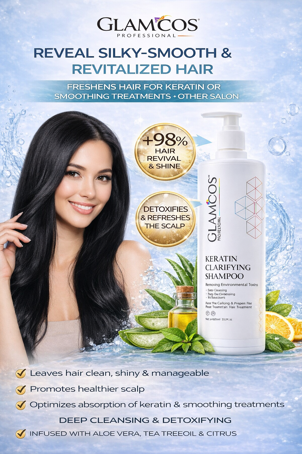 GLAMCOS Professional Keratin Pre Shampoo 1000 ml – Clarifying Formula for Deep Cleansing & Keratin Treatment Prep, Salon Use - Image 5