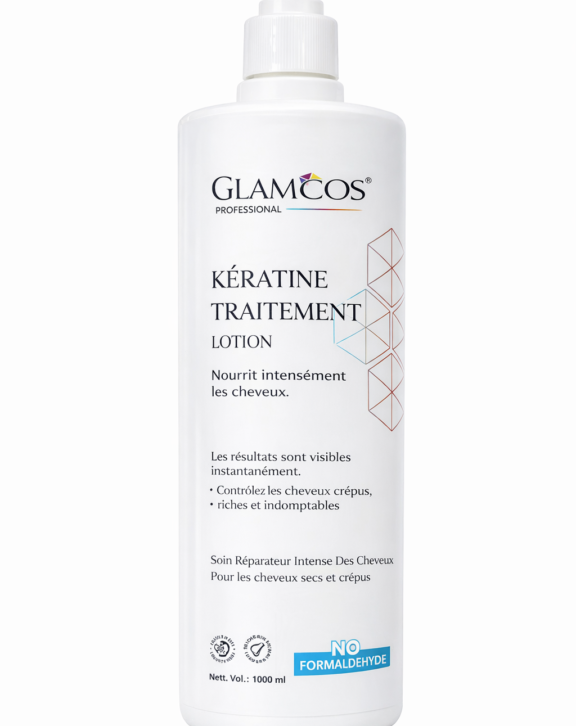 Glamcos Professional Keratin Treatment Lotion — Formaldehyde-Free Hair Smoothing & Repair System for Frizz Control and Intense Nourishment (1000 ml)