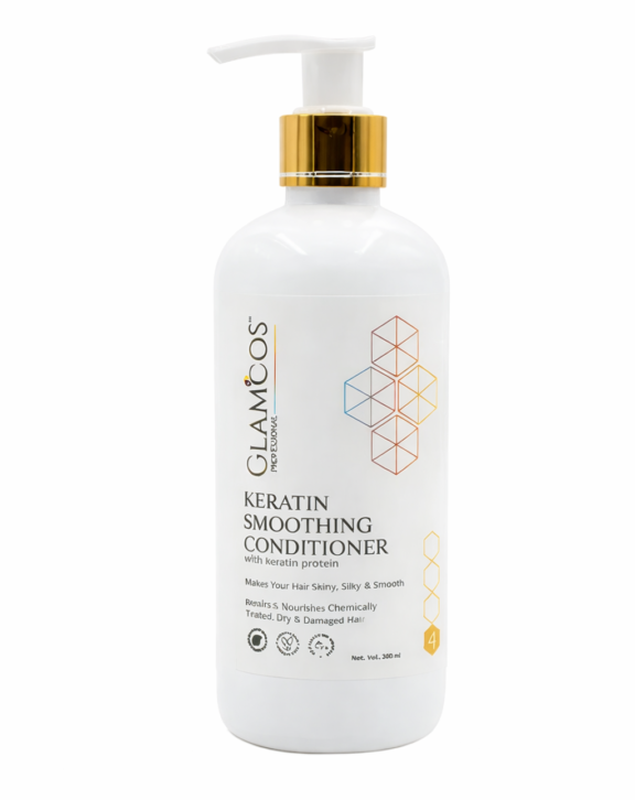 Glamcos Professional Keratin Smoothing Conditioner — Protein-Rich Repair & Frizz Control for Dry, Damaged & Chemically Treated Hair (300 ml)