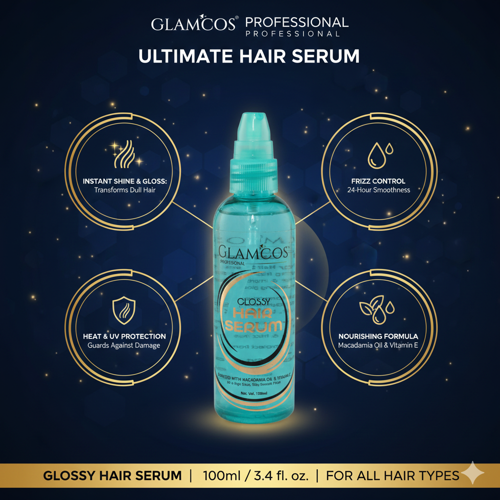 GLAMCOS Professional Classy Hair Serum 100 ml – High Gloss Shine, Frizz Control & Silky Smooth Finish with Macadamia Oil & Vitamin E - Image 4