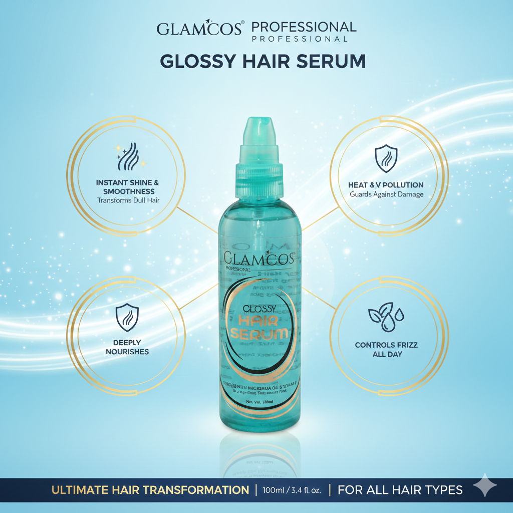 GLAMCOS Professional Classy Hair Serum 100 ml – High Gloss Shine, Frizz Control & Silky Smooth Finish with Macadamia Oil & Vitamin E - Image 5