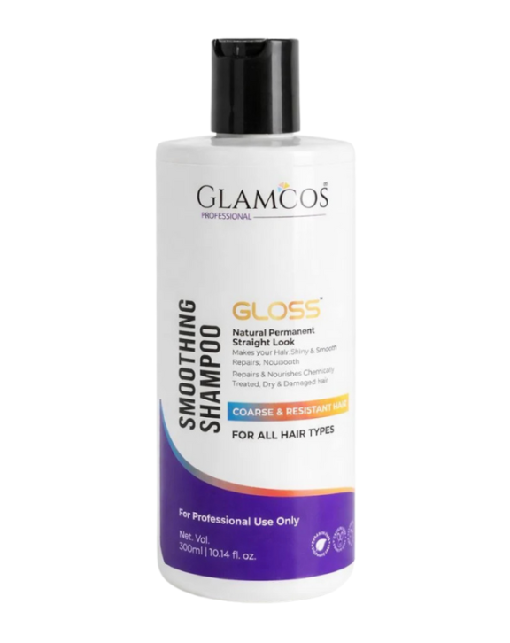 Glamcos Professional Gloss Smoothing Shampoo 300 ml – Wheat Protein Infused, Frizz Control & Natural Straight Look for All Hair Types
