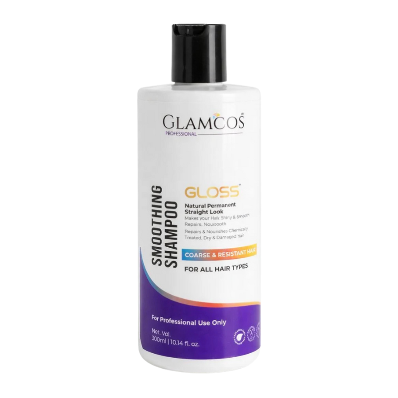 Glamcos Professional Gloss Smoothing Shampoo 300 ml – Wheat Protein Infused, Frizz Control & Natural Straight Look for All Hair Types
