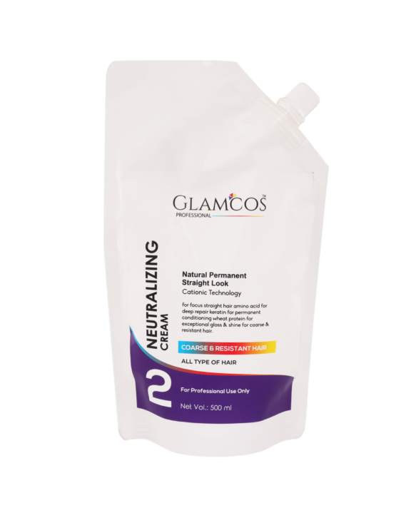 Glamcos Professional Neutralizing Cream – Natural Permanent Straight Look | Keratin Conditioning Formula for Coarse & Resistant Hair | Professional Hair Straightening Neutralizer | 500ml