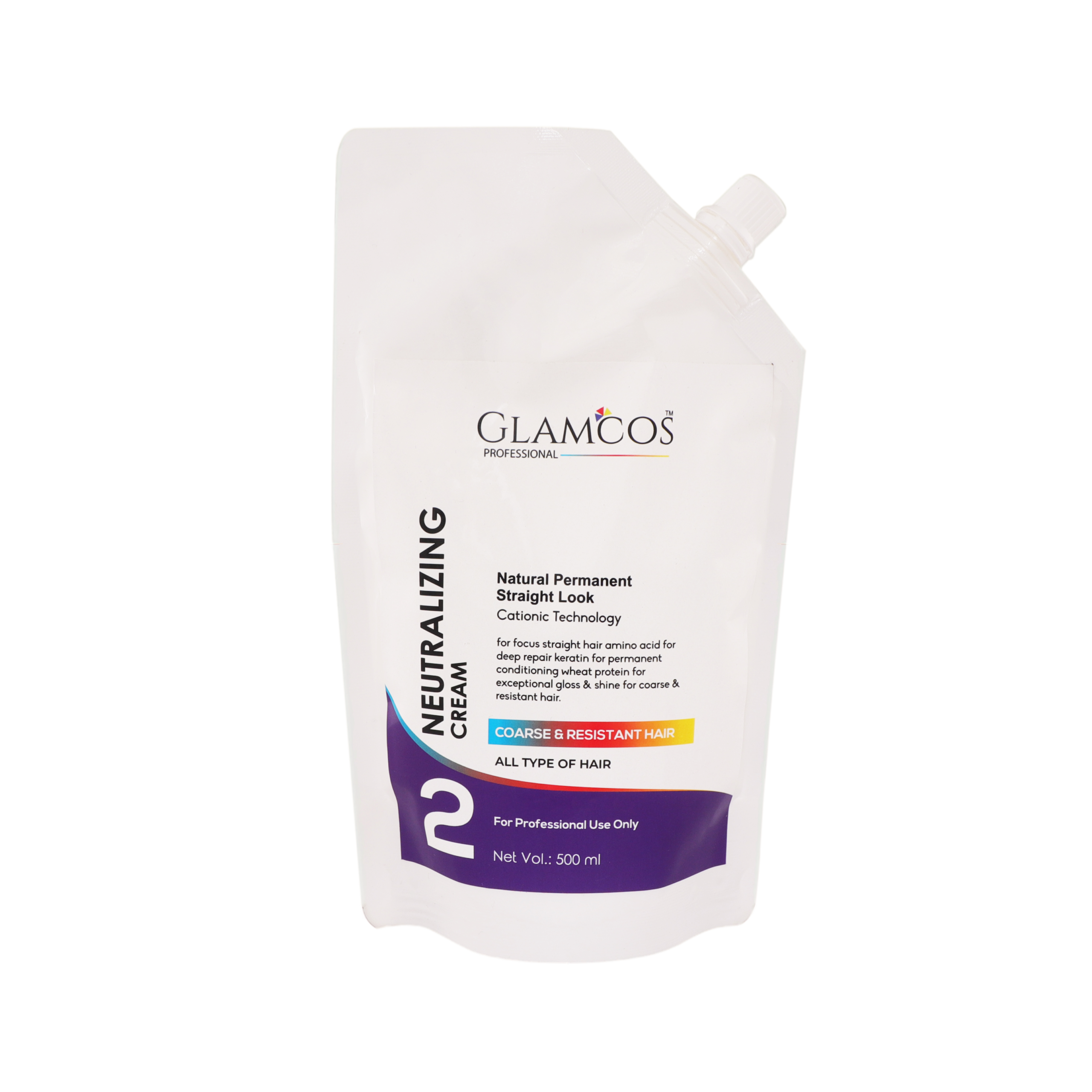 Glamcos Professional Neutralizing Cream – Natural Permanent Straight Look | Keratin Conditioning Formula for Coarse & Resistant Hair | Professional Hair Straightening Neutralizer | 500ml