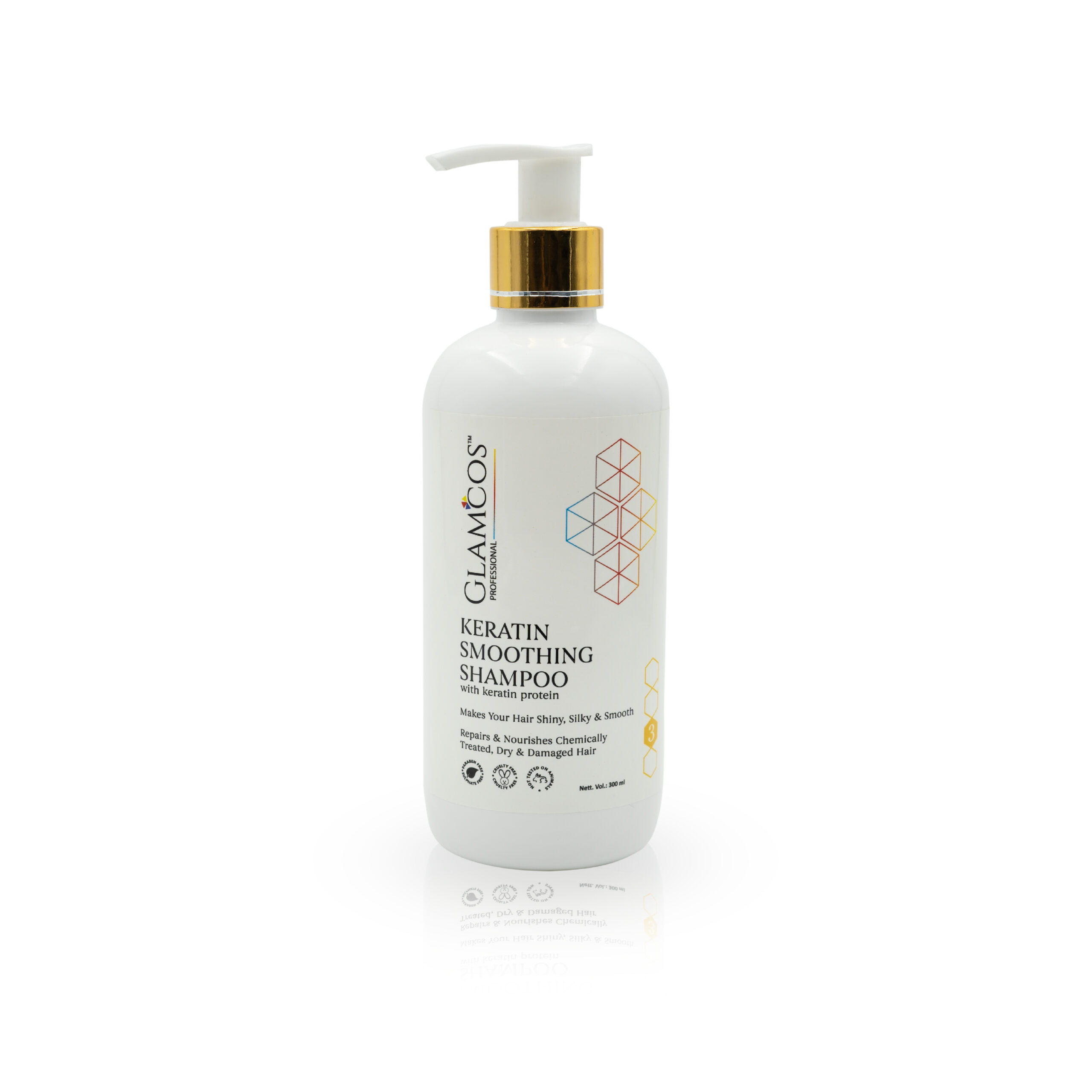 Glamcos Professional Keratin Smoothing Shampoo with Keratin Protein – Repairs Dry & Damaged Hair | Smooth, Silky & Shiny Hair | Salon Professional Care | 300ml
