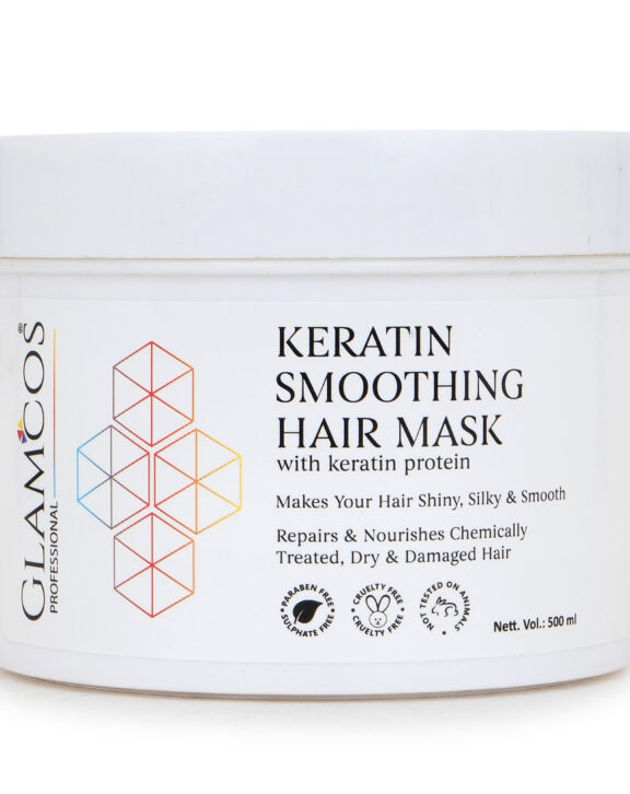 Glamcos Professional Keratin Smoothing Hair Mask with Keratin Protein – Deep Repair for Dry & Damaged Hair | Smooth, Silky & Shiny Finish | 500ml