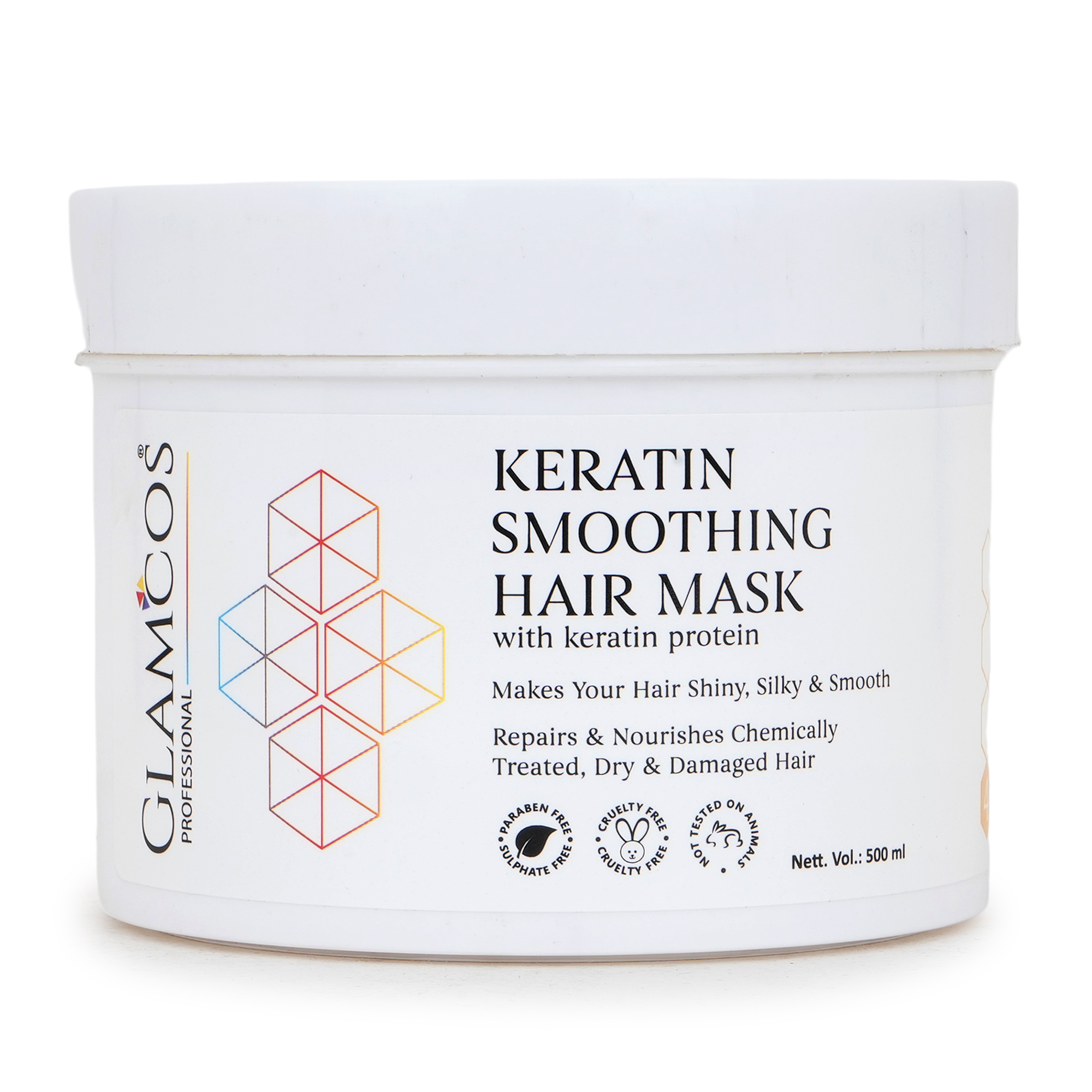 Glamcos Professional Keratin Smoothing Hair Mask with Keratin Protein – Deep Repair for Dry & Damaged Hair | Smooth, Silky & Shiny Finish | 500ml