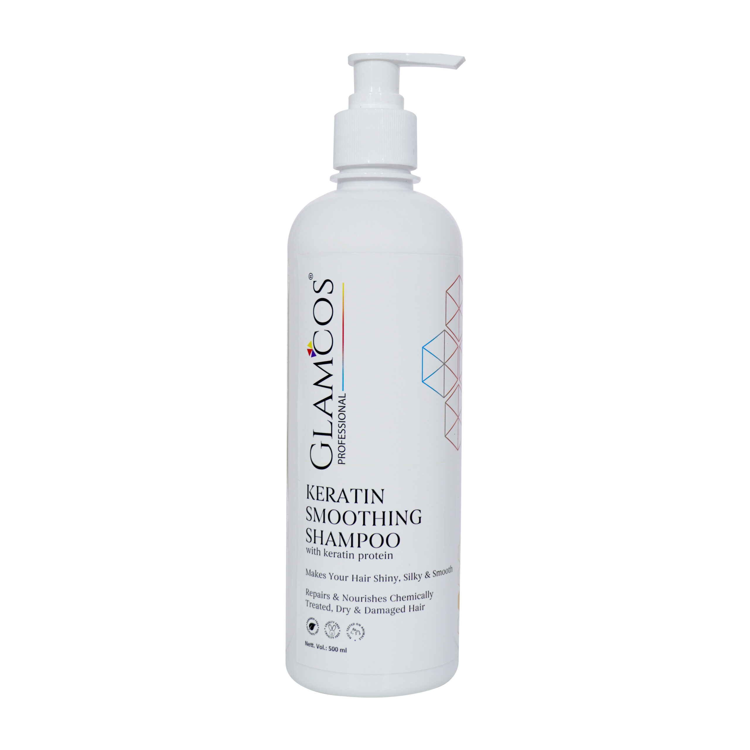 Glamcos Professional Keratin Smoothing Shampoo with Keratin Protein – Repairs Dry & Damaged Hair | Smooth, Silky & Shiny Hair | 500ml